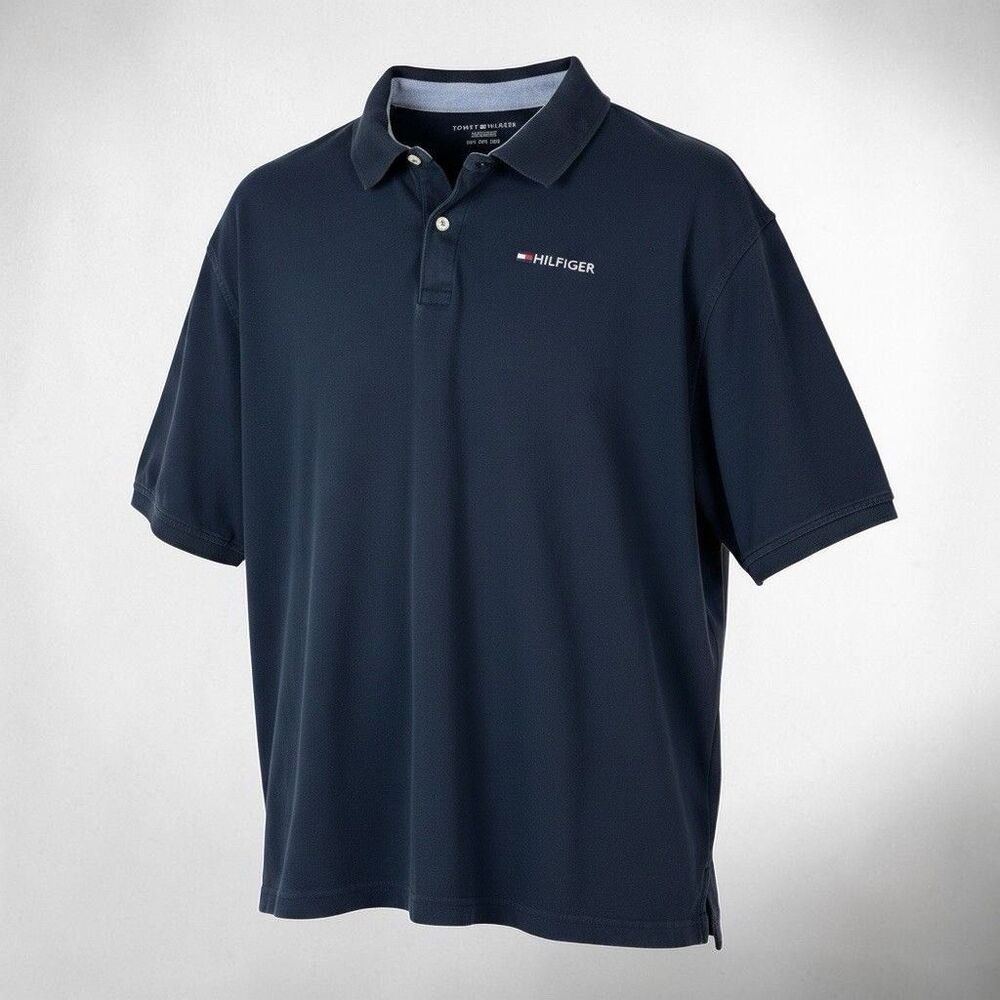 Tommy Hilfiger Polo Shirt Mens 3XL Navy Blue Red Short Sleeve Logo Golf Casual